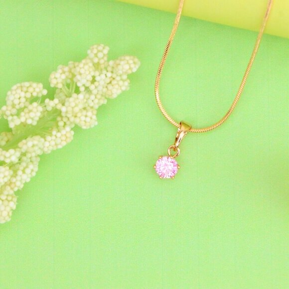 "Mini Rose Gold Pendant with Pink Round Stone in Prong Setting, XPPT1492 - Picture 4 of 13